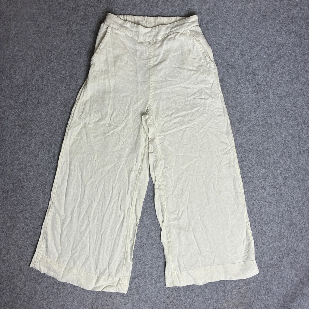 Free People Wide Leg Pants Womens XS Cream Good Linen Blend Cropped Boho Relaxed